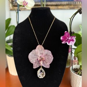 Elegant Pink Orchid Pendant Necklace